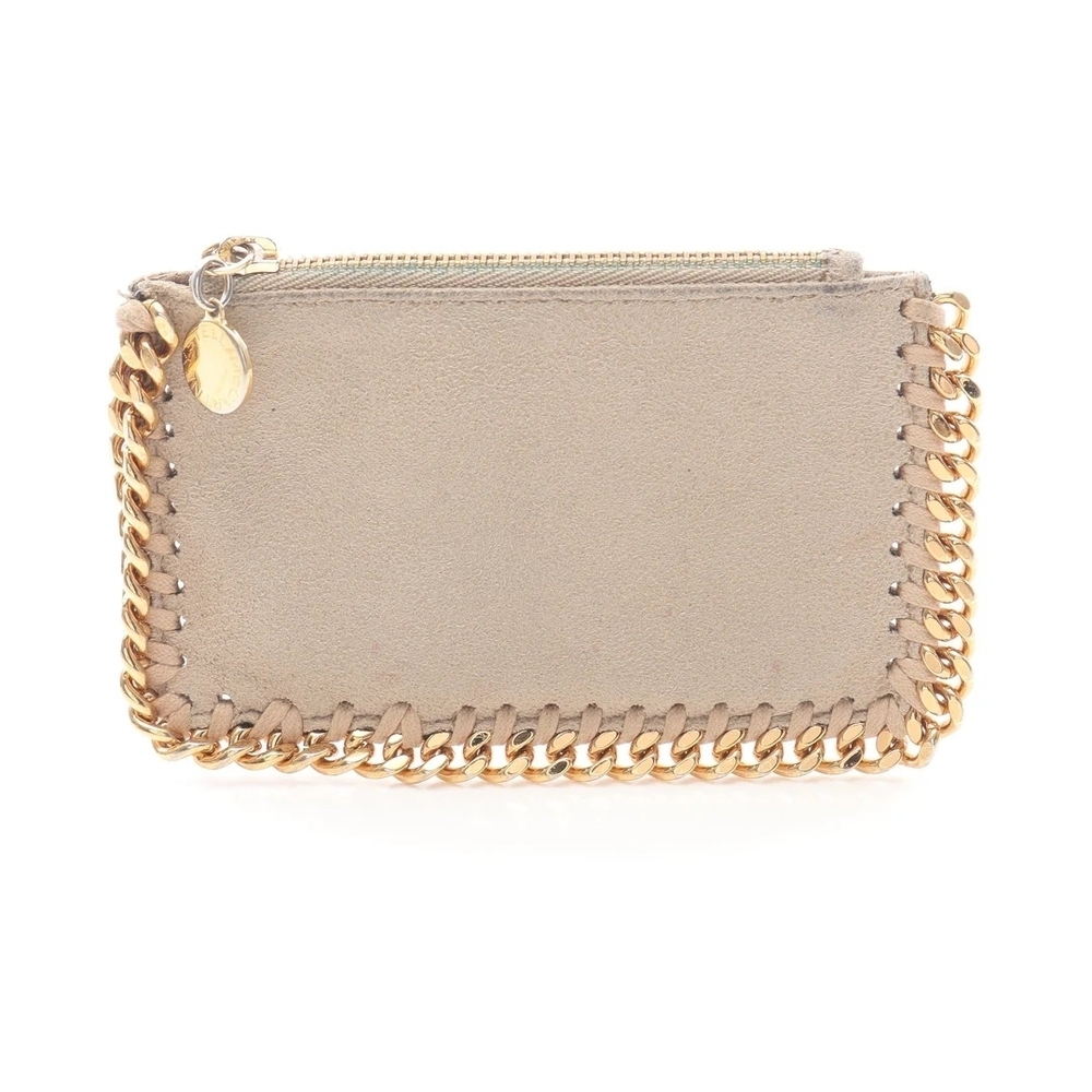 Stella McCartney Falabella Zip Coin Purse Beige Cream Gold Chain Vegan